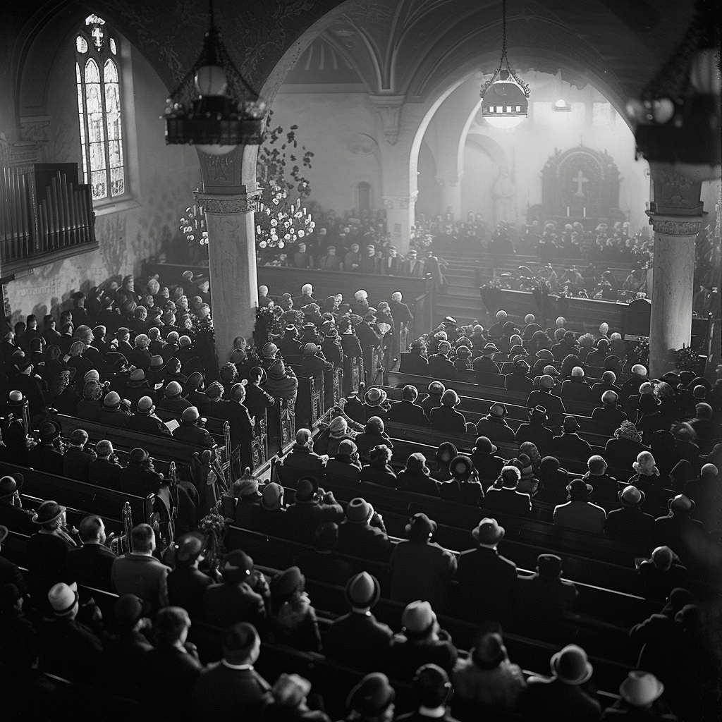 Funeral in Church People Pews 1910