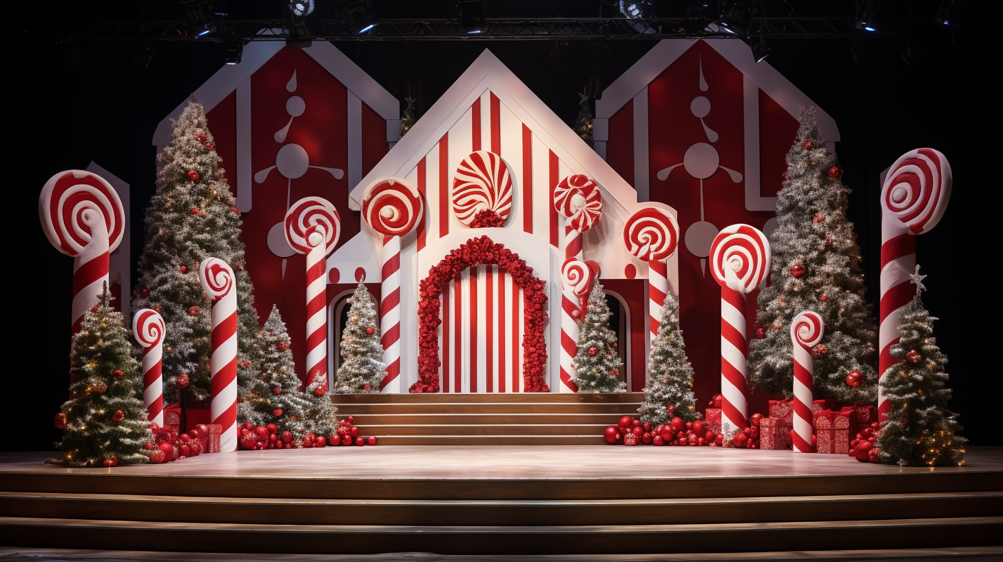 Christmas decor with candy canes and wood trees