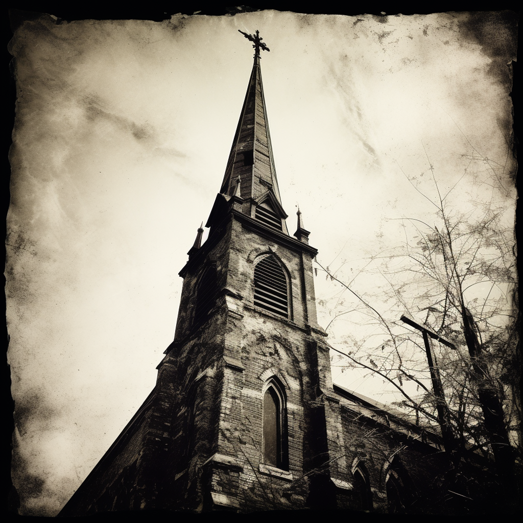 Black and white church steeple photo