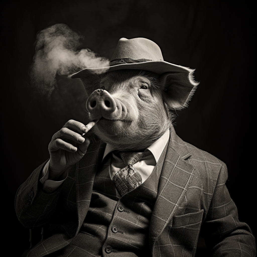 Cigar Smoking Boar in Black and White