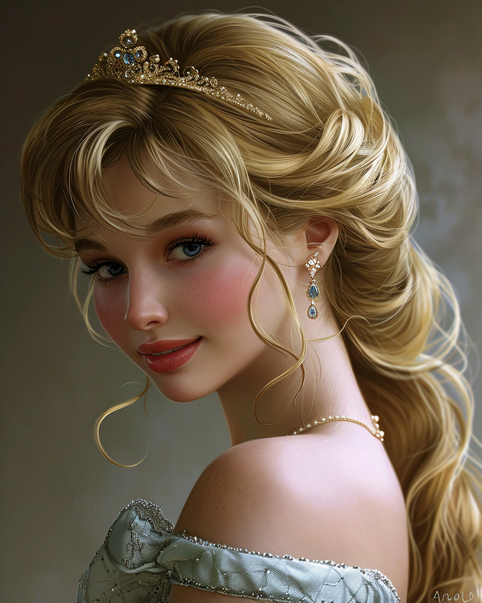 Beautiful blonde princess Cinderella Disney style