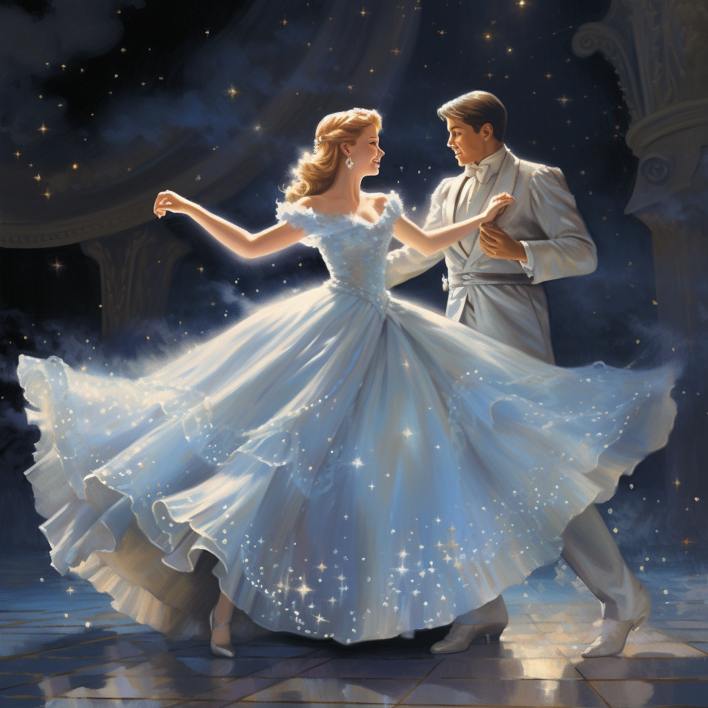 Cinderella in a Silvery Silk Gown Dancing with the Prince