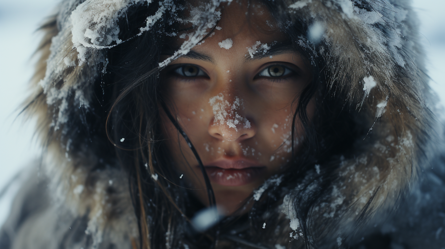 Detailed Eskimo in Snowpunk Winter Scene