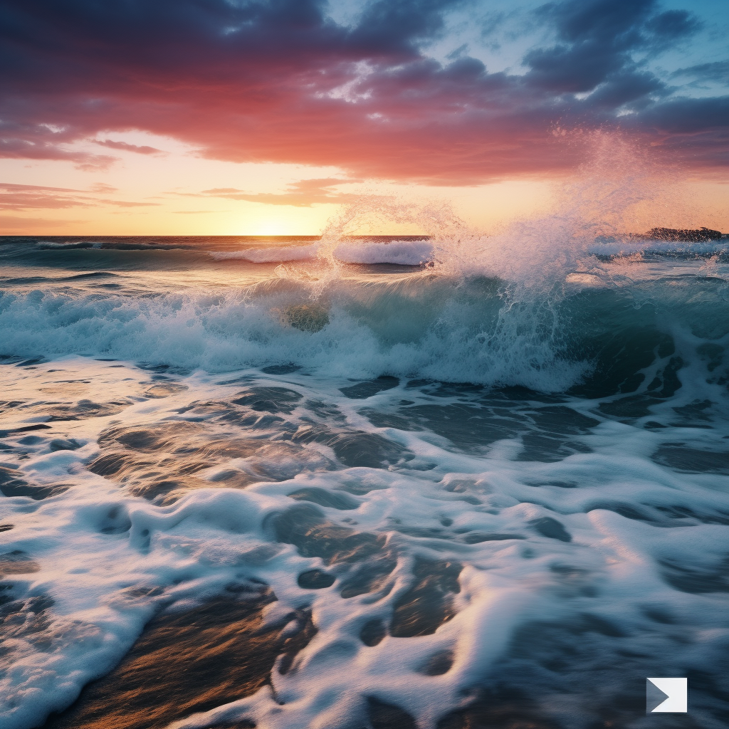 Beautiful ocean wave at sunset