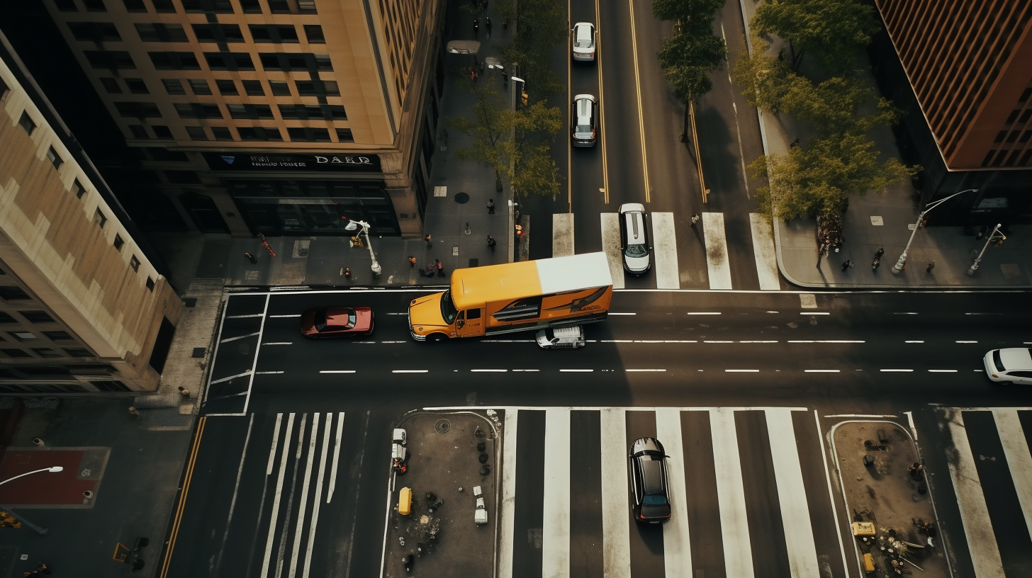 Bird's Eye View of Stopped Moving Truck