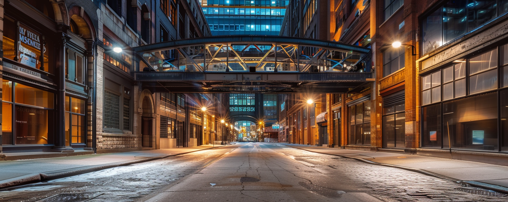 Night Skybridge Empty Street