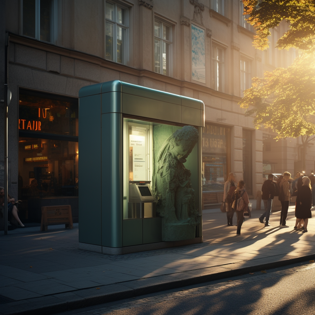 Cinematic photo of European street with commuters