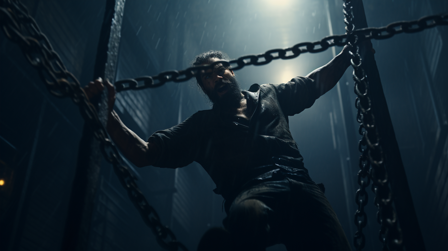 Cinematic prison escape with rope