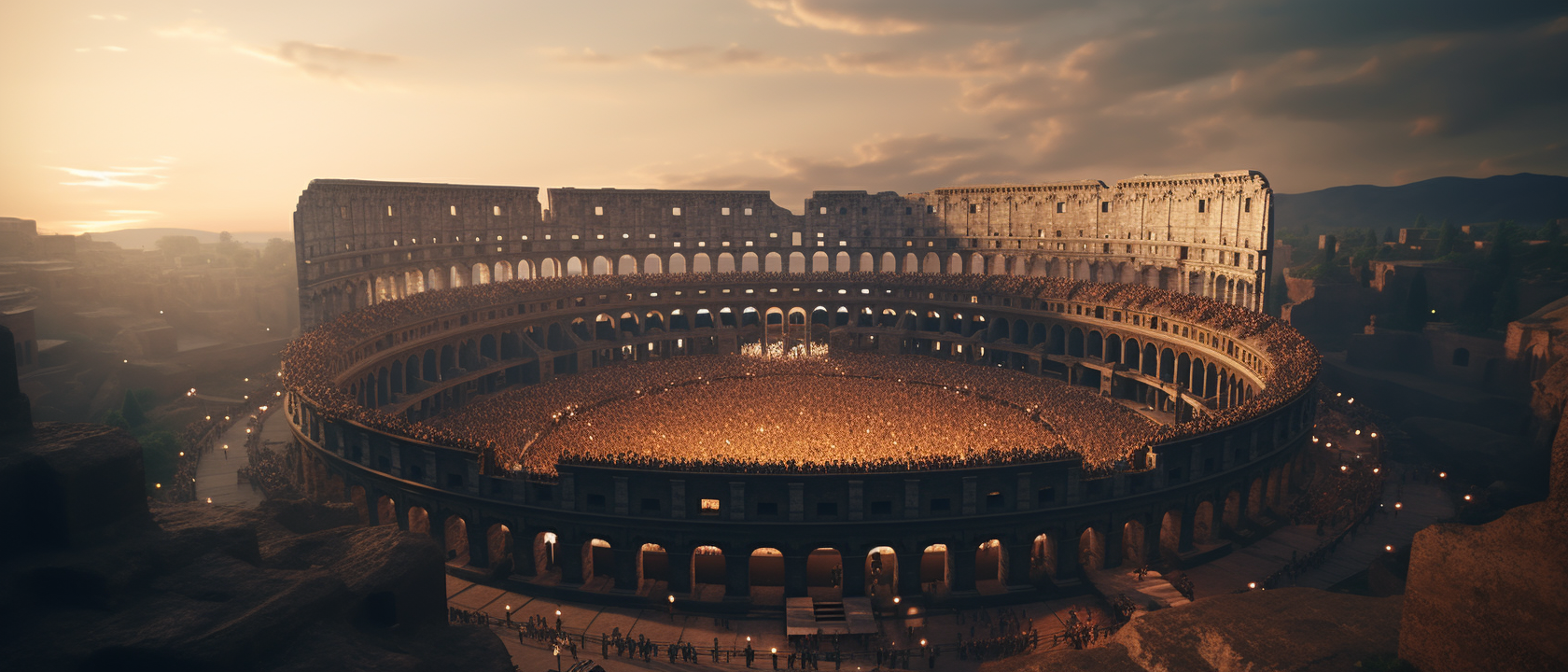 Hyper-detailed aerial shot of the Roman Colosseum