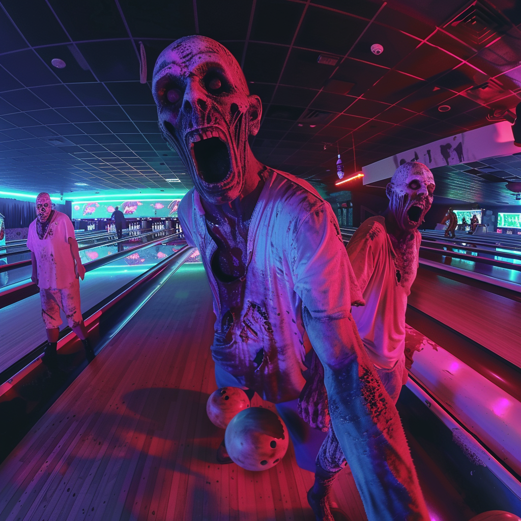 Scary Zombies Bowling Neon Lights