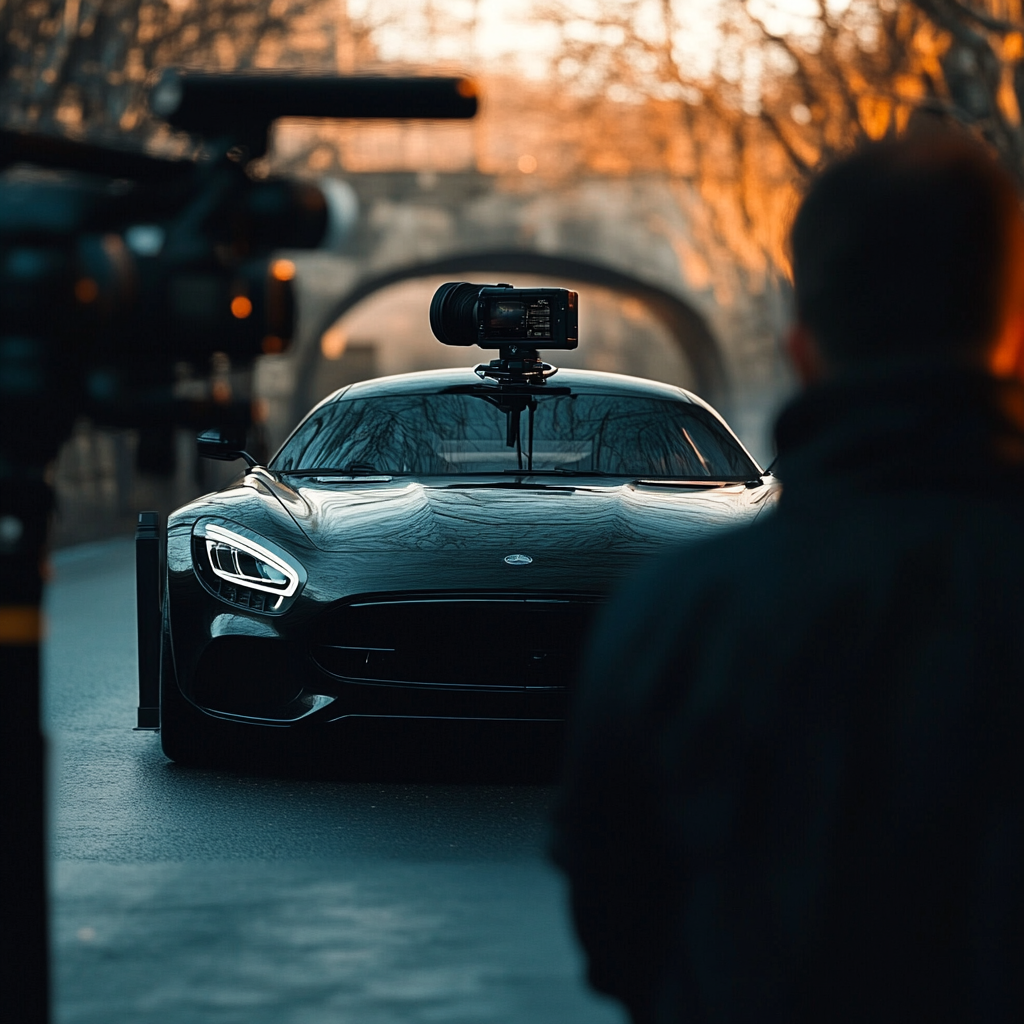 Person filming sleek car