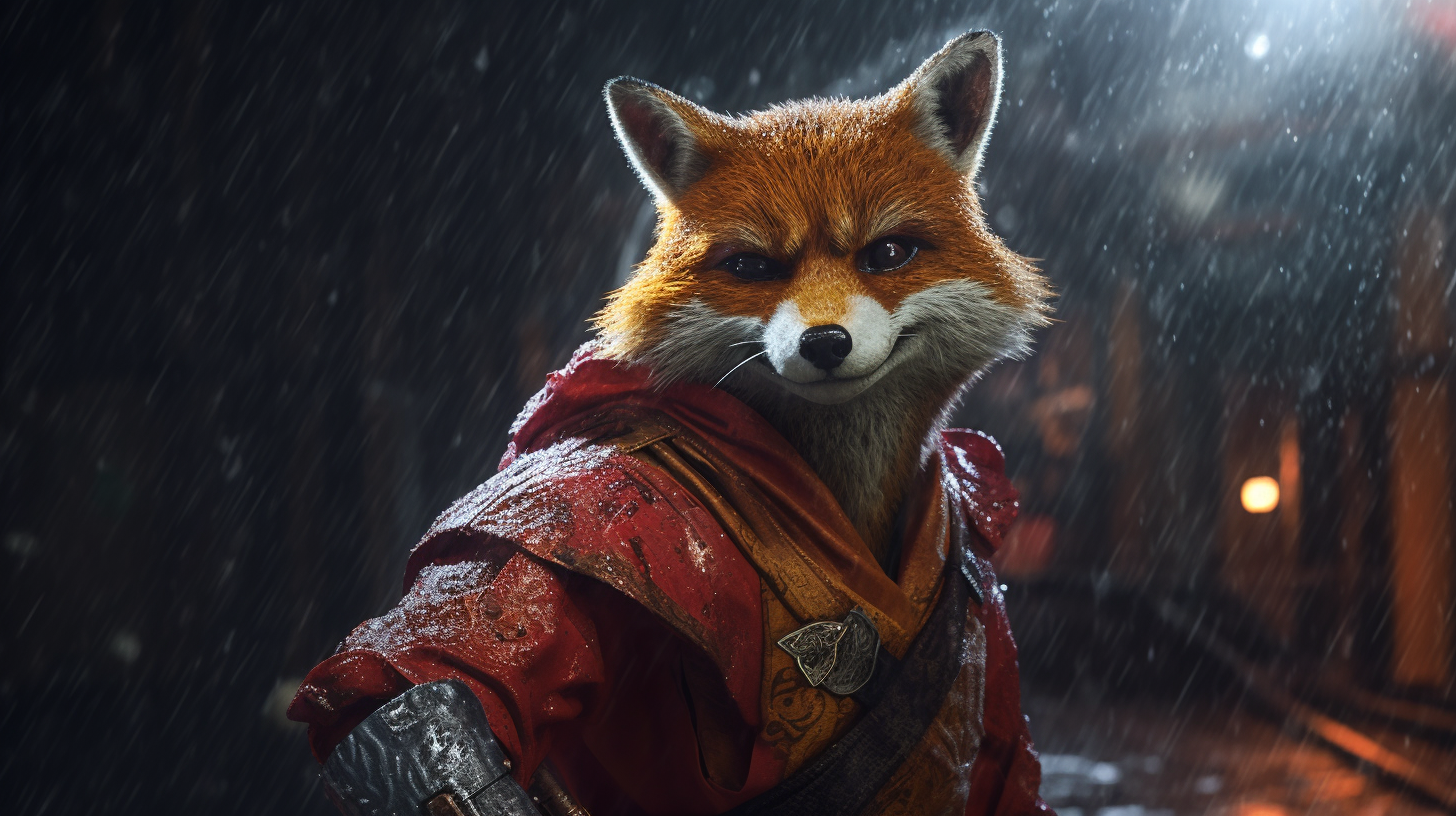 Cinematic superhero red fox in action