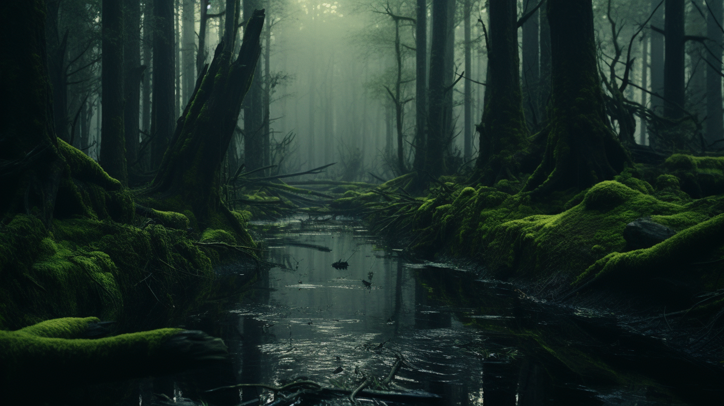 Cinematic swamp forest in 3D