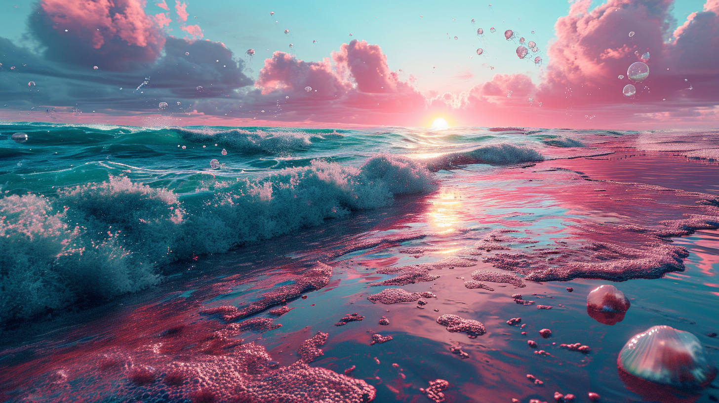 Stunning beach with pink sand and sparkling waves