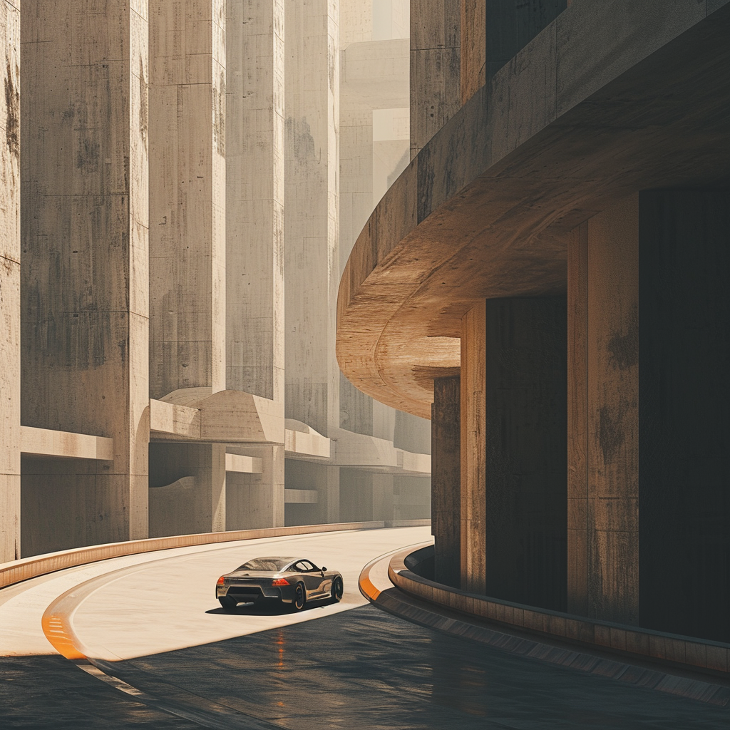 Car driving in a cinematic city