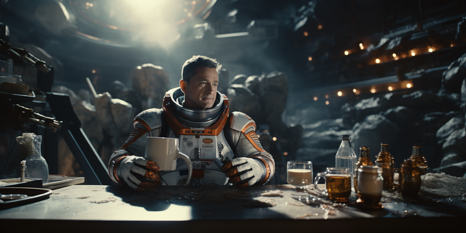 Astronaut enjoying a coffee in space