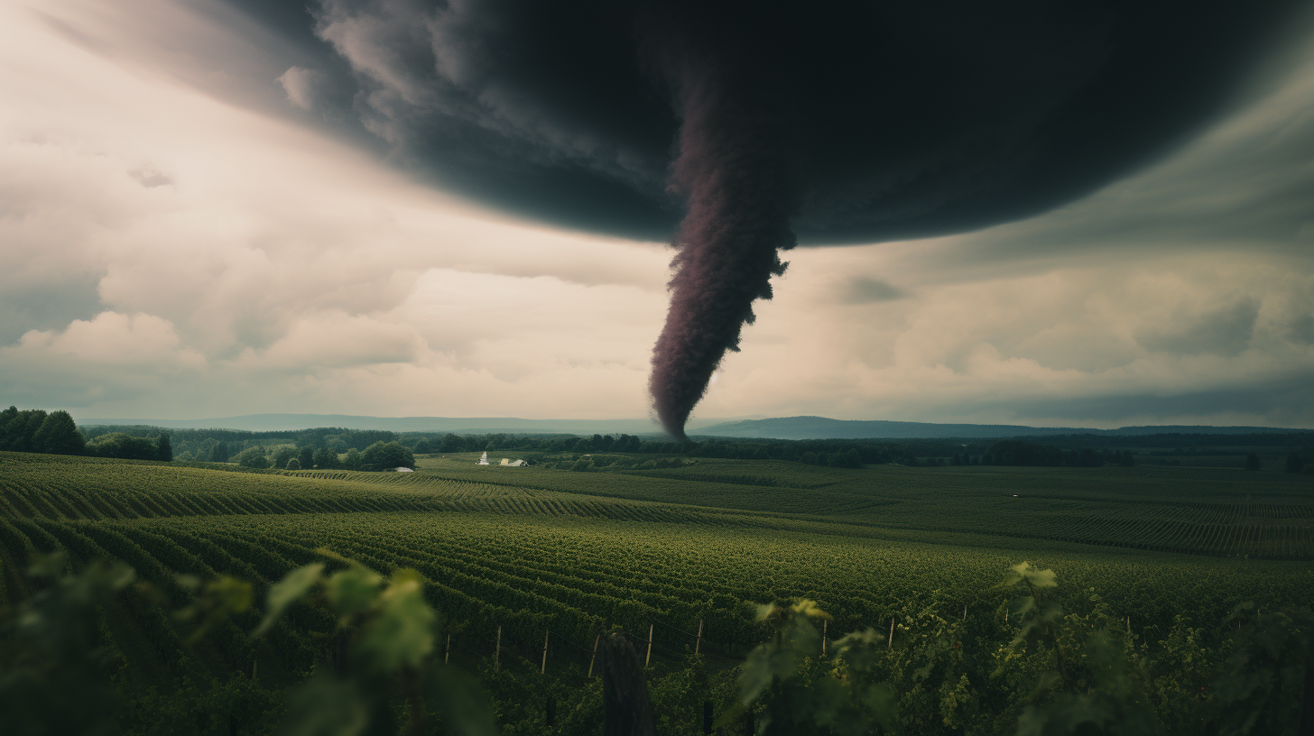 Tornado in Vineyard, Grapes Flying Chaos