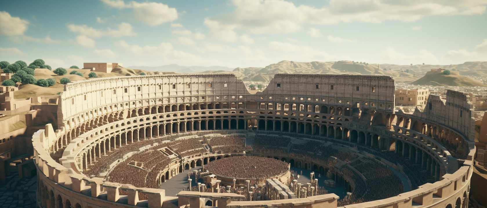 Hyperrealistic Roman Colosseum with Cheering Crowd