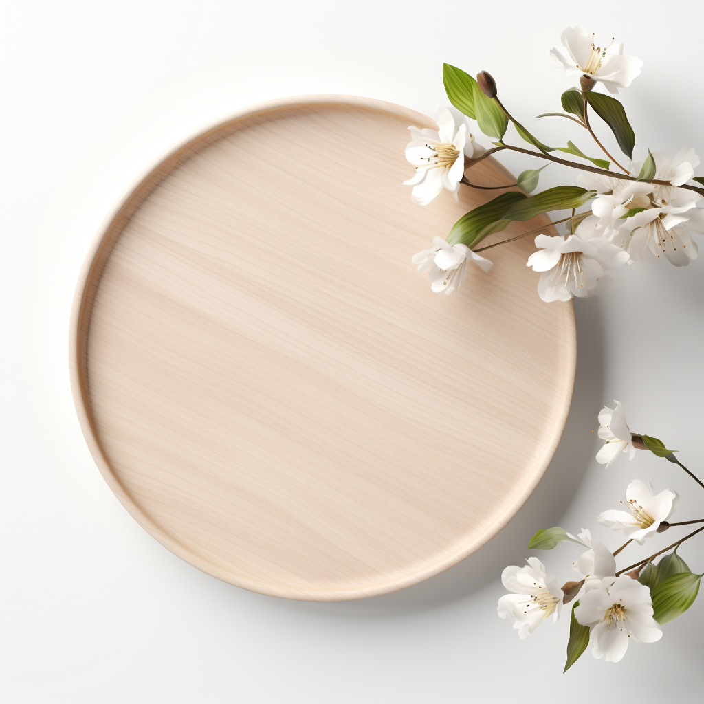 Charming circle wooden tray with flowers