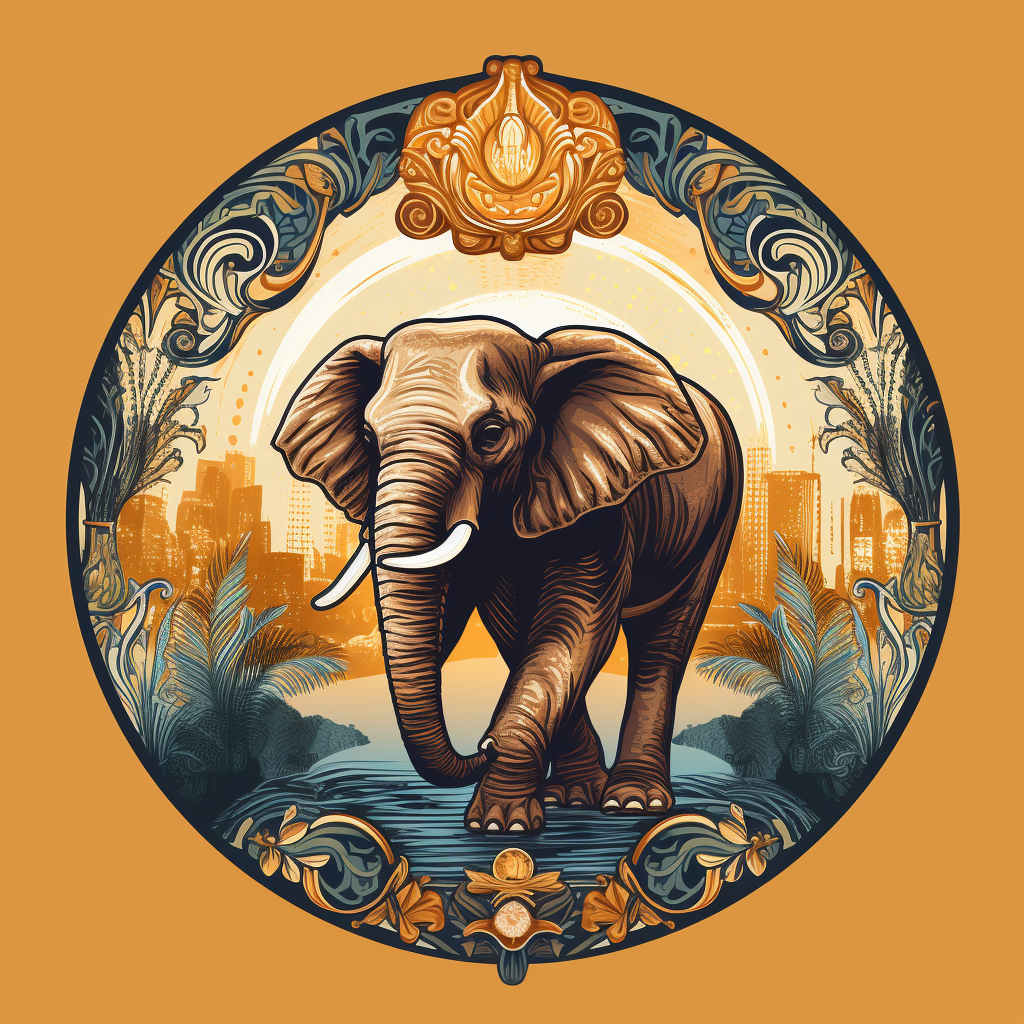 Colorful craft beer logo with an elephant and its mahut