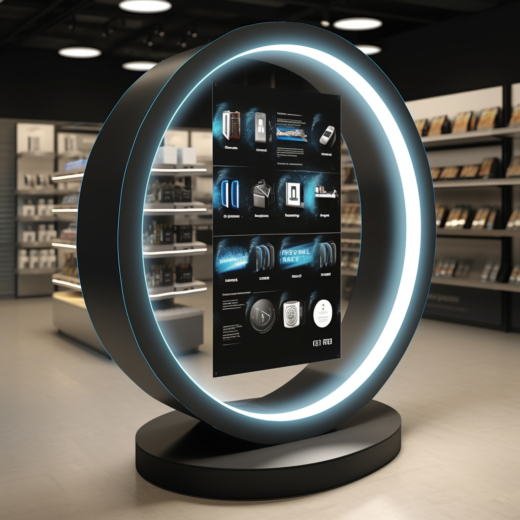 Circular retail store display with digital glass