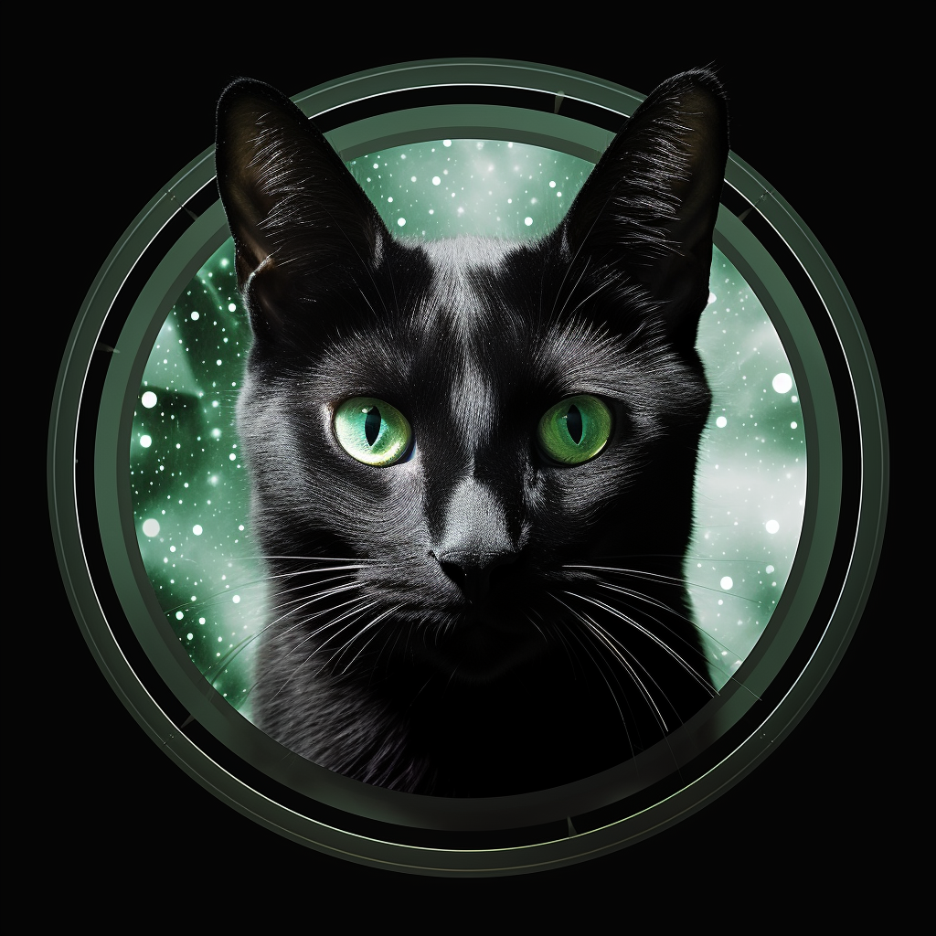 Mysterious black cat with green eyes