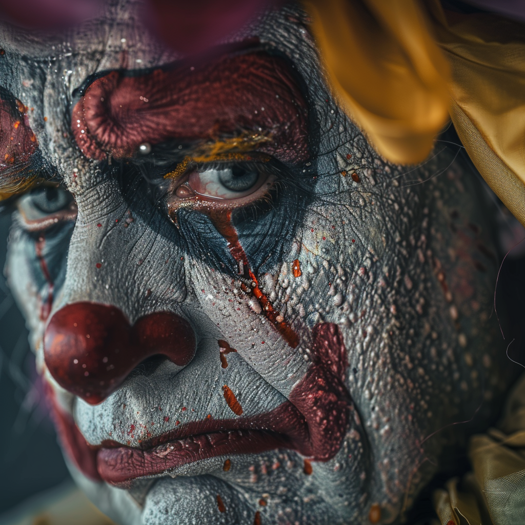 Realistic Circus Clown Crying Close Up