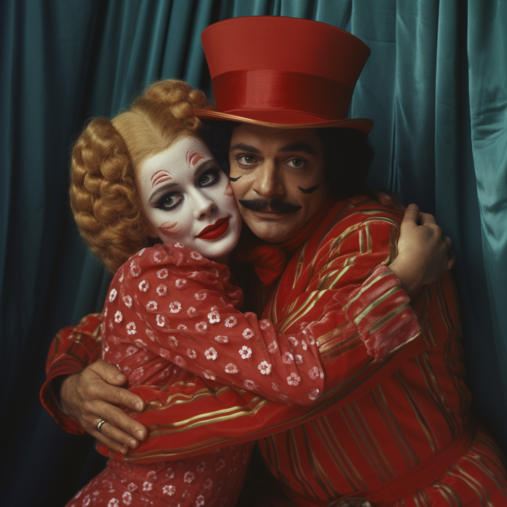 Artists hugging in a circus