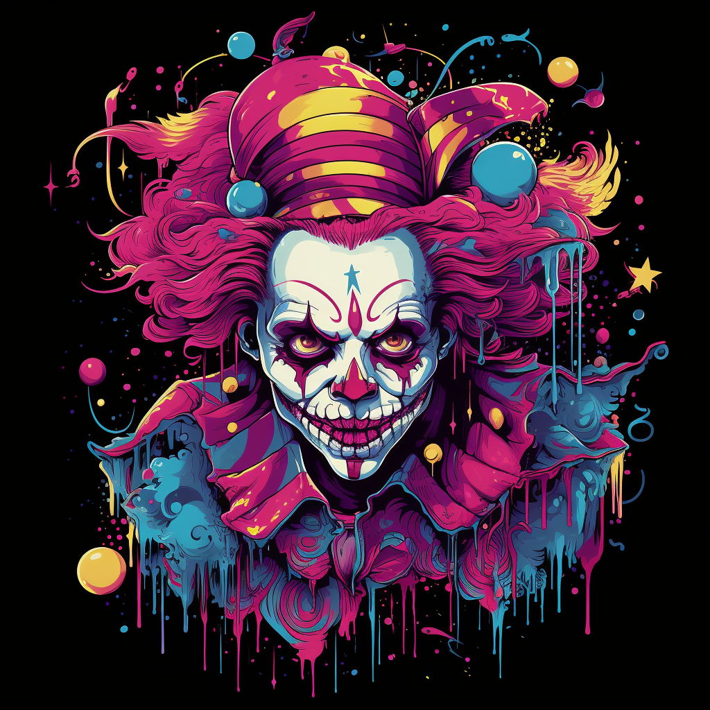 Colorful circus clown in Daly-style tshirt design