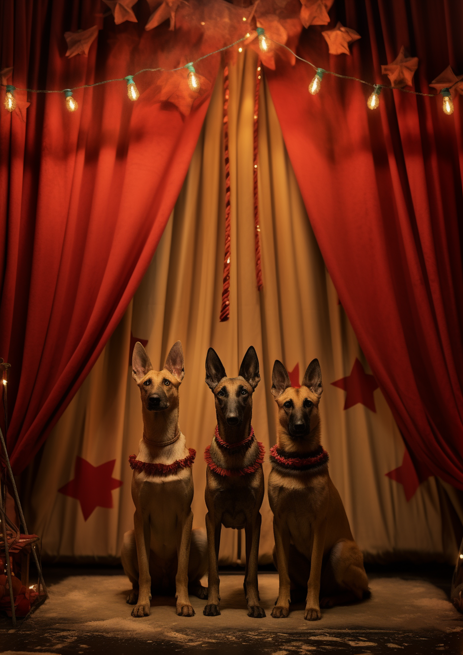 German Shepherds in Cirque du Soleil Christmas Scene