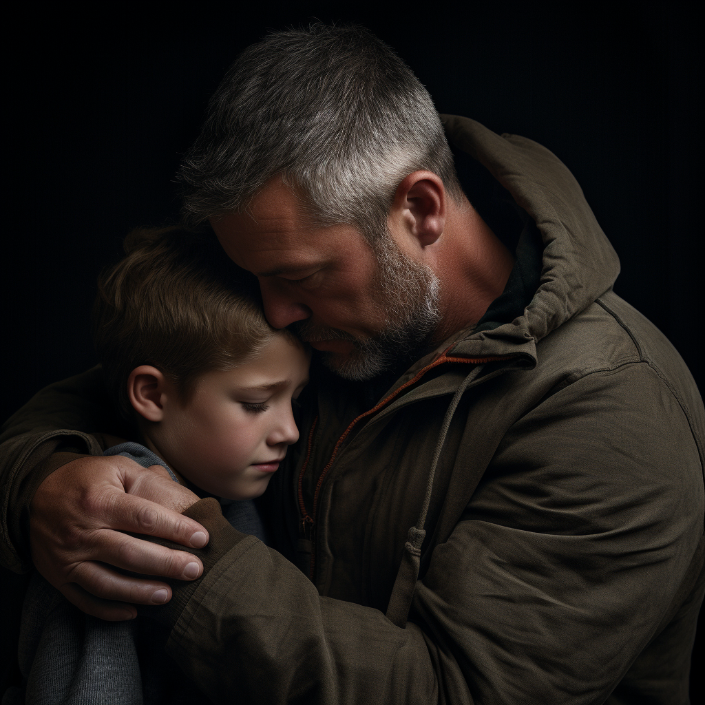 Emotional embrace between gay man and father