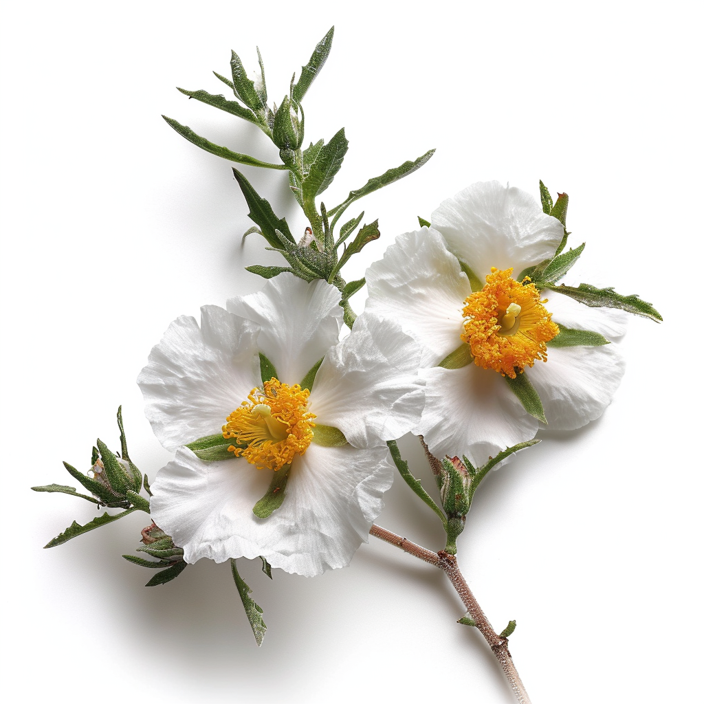 Beautiful Cistus Ladanifer Flower on White Background