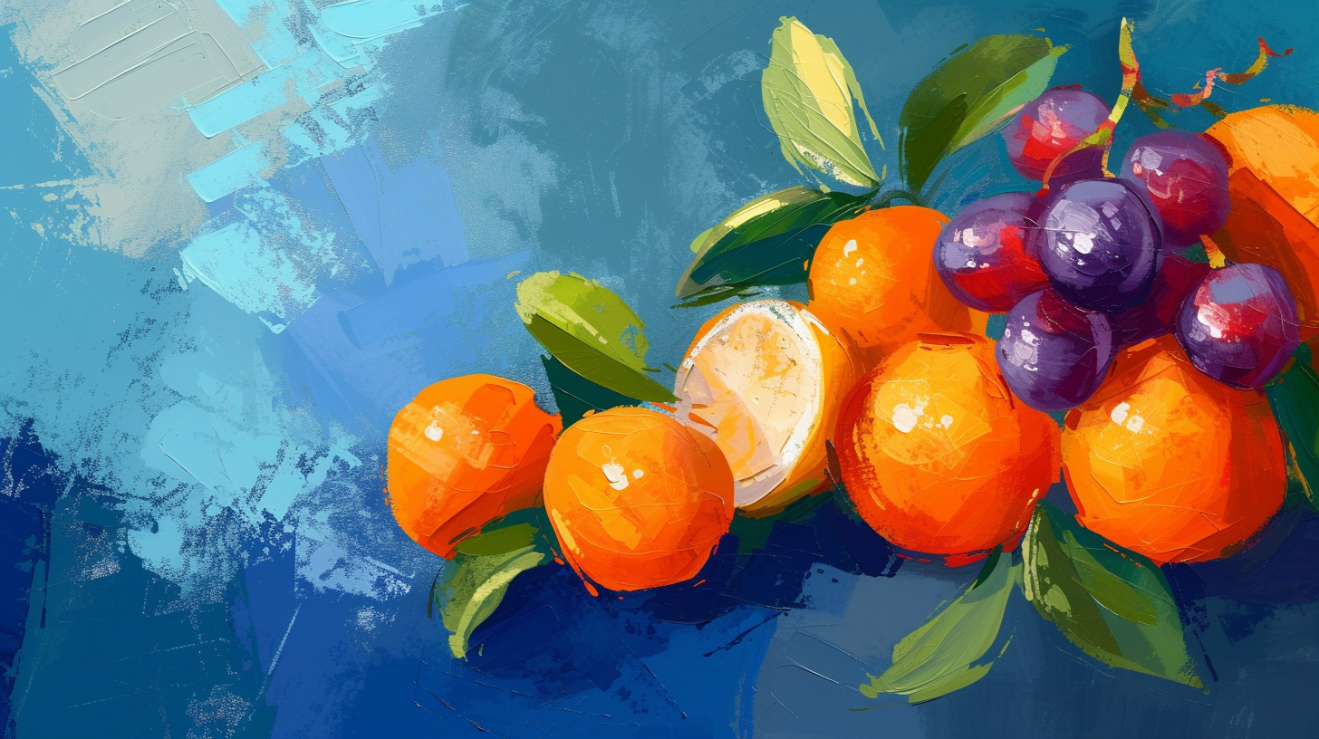 Colorful citrus fruit brush stroke paintings