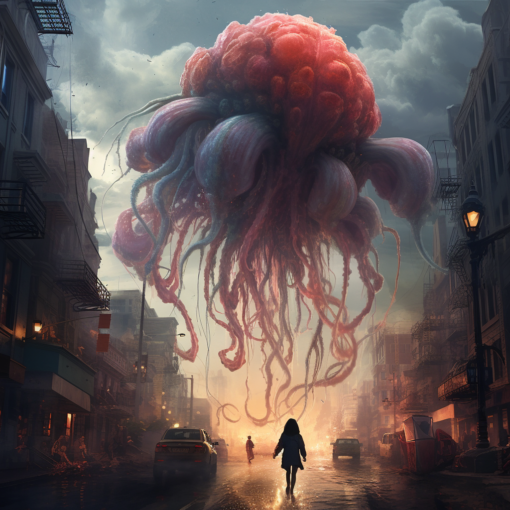 Giant jellyfish monster attacking city