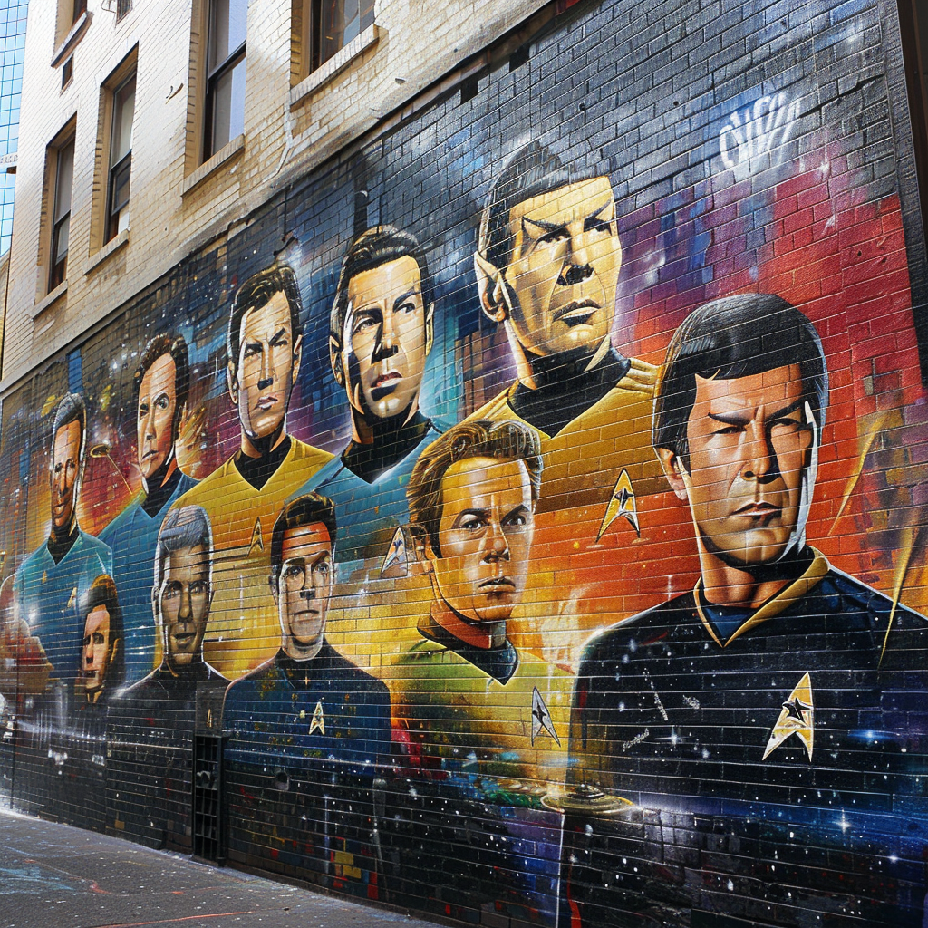 Star Trek mural on brick wall