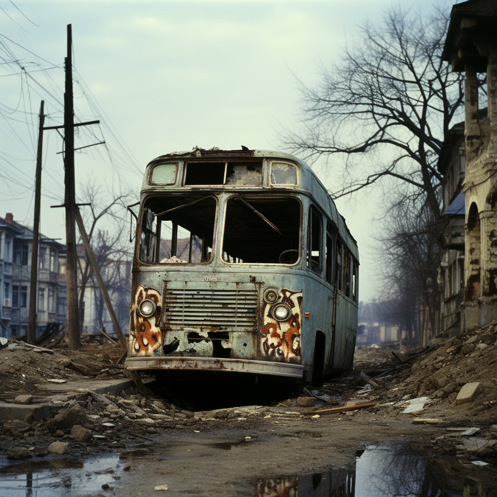 Vintage city bus in ghetto