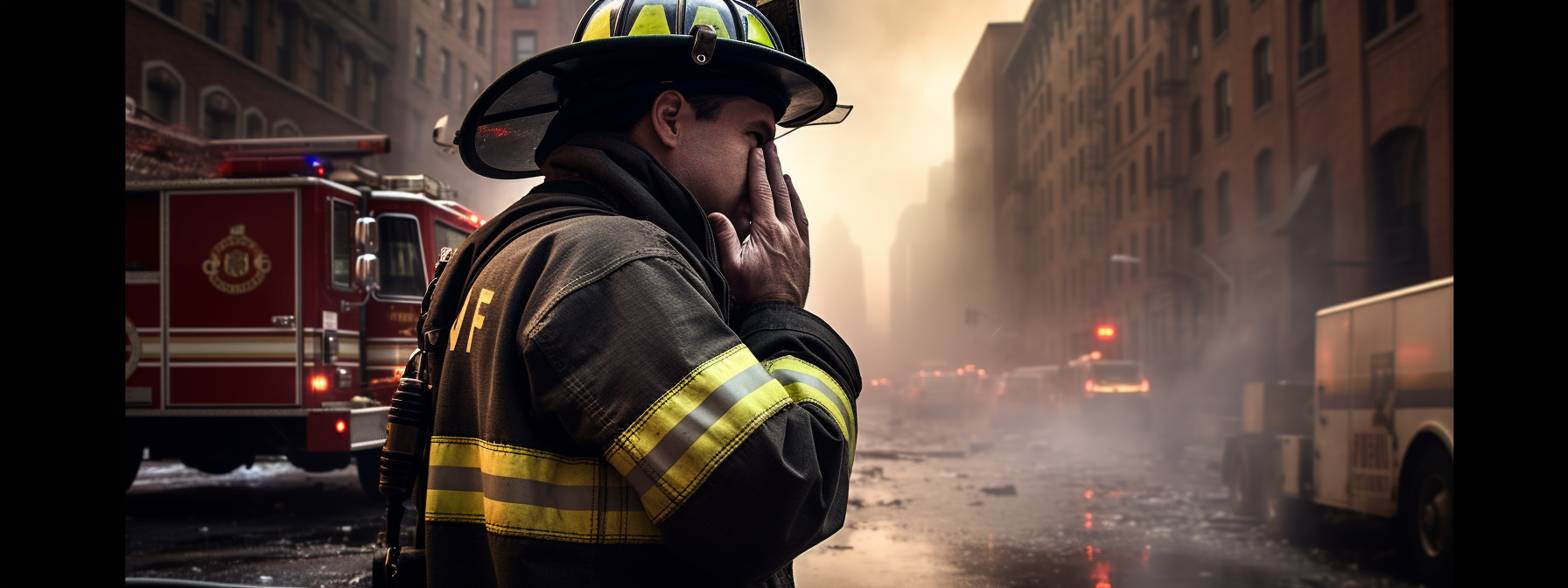 city firefighter praying fire scene