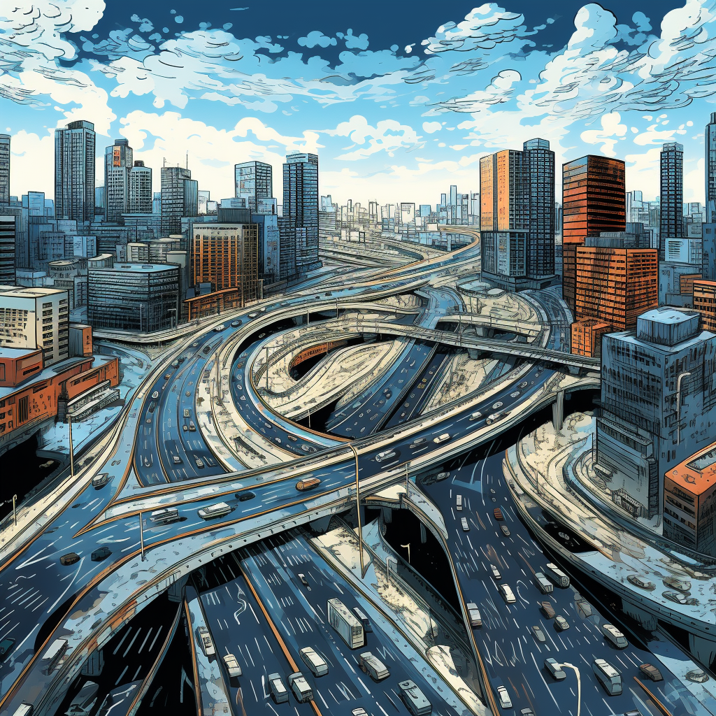 Illustration of city freeway from above