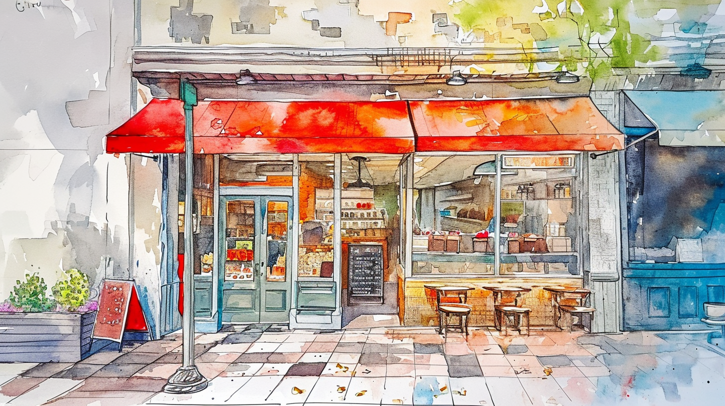 Watercolor Painting Charming Popcorn Fudge Shop