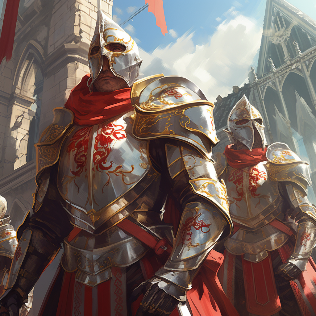 Resolute city guards in red and white armor