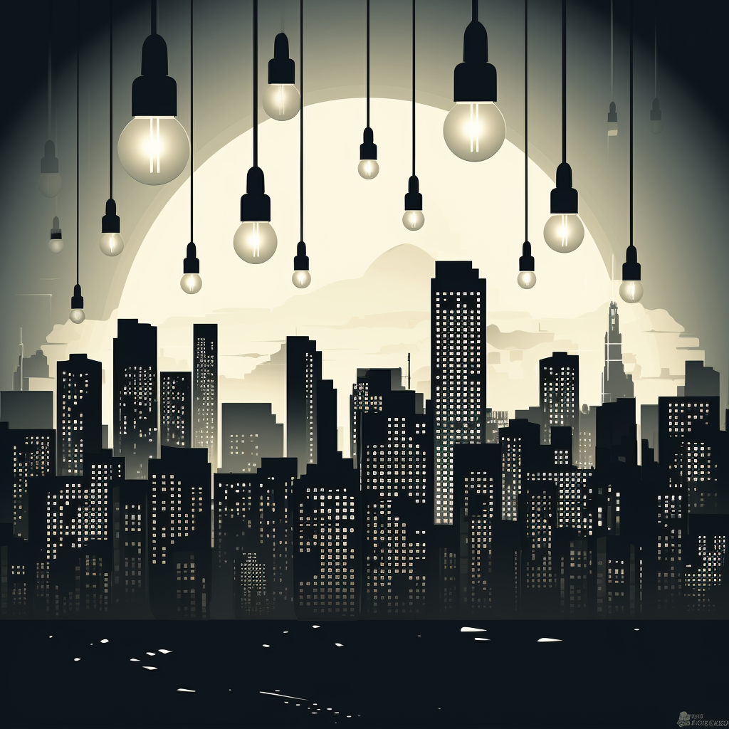 Stunning cityscape with glowing lightbulbs  ?