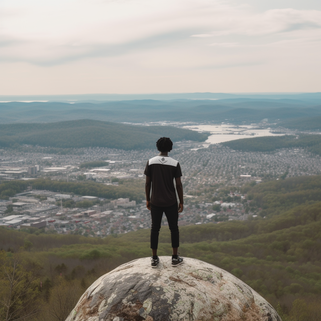 African American on Mountain overlooking City