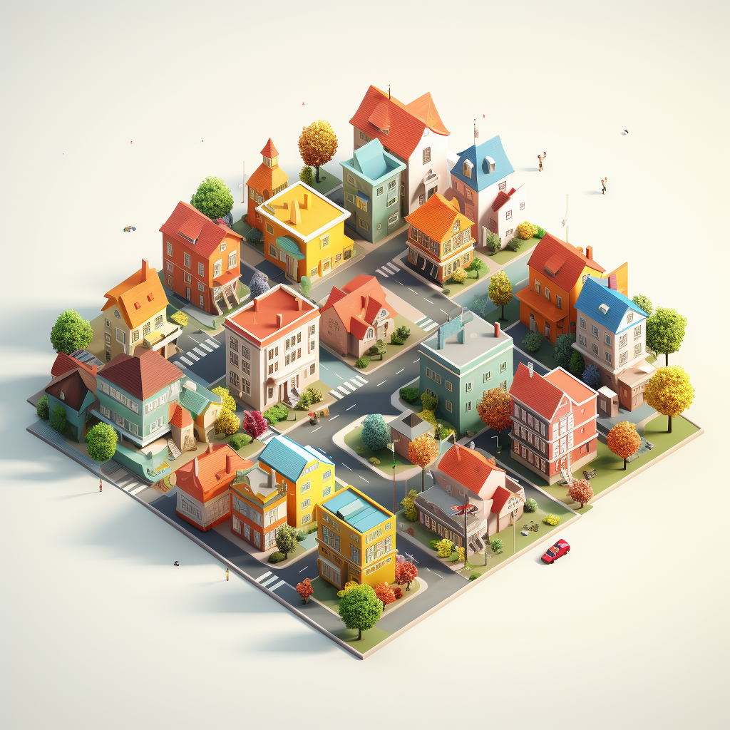 Isometric City Neighbourhood Simple Low Poly Design