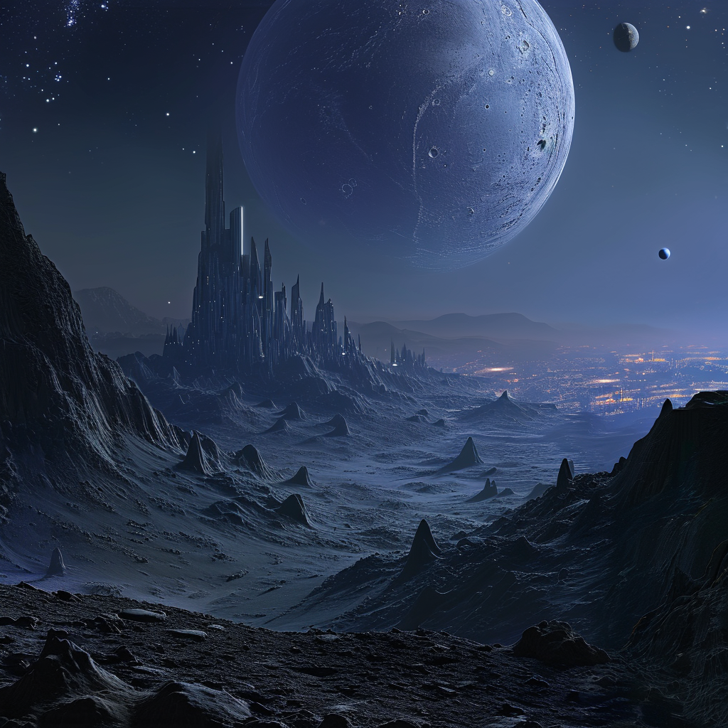 City night faraway planet landscape