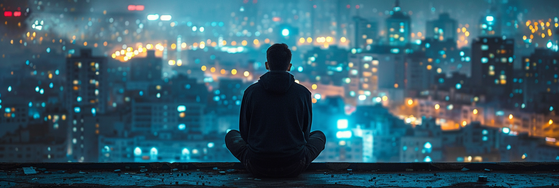 Man sitting alone in city