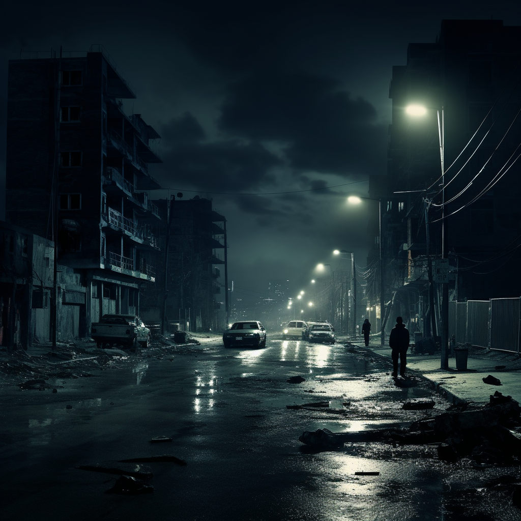 Tense city streets at night