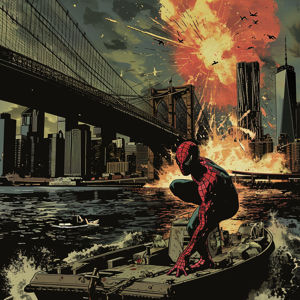 Comic Book Style New York City Nuclear Bomb Spider Man Escape