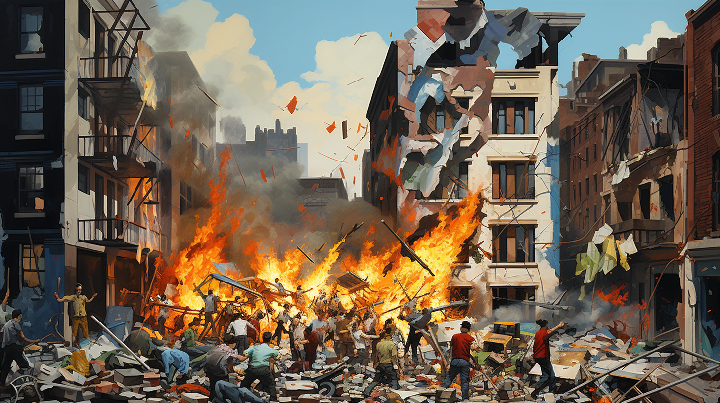 Colorful city riot paint-by-numbers