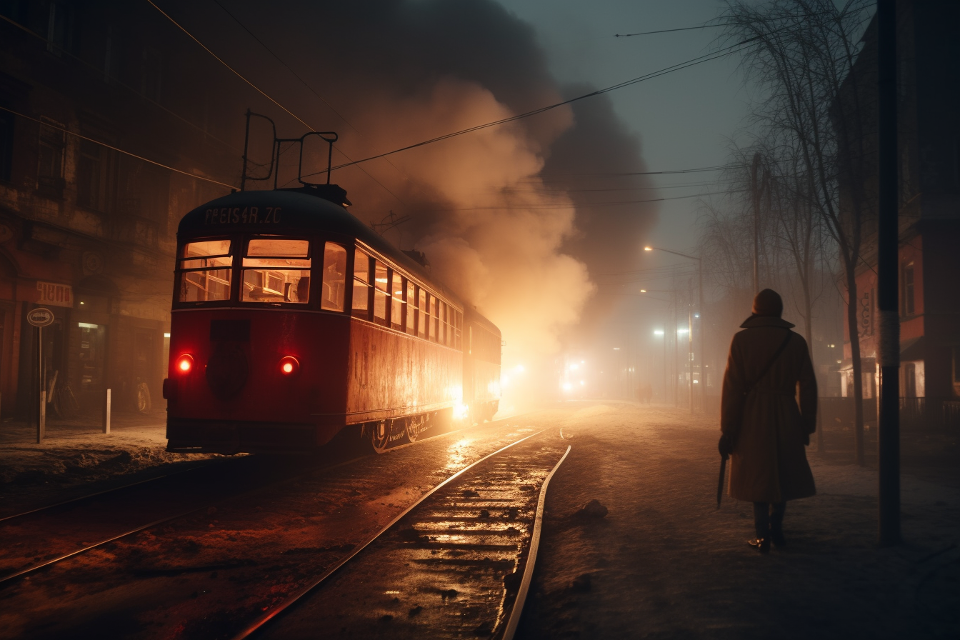 Scared nurse running in red fog