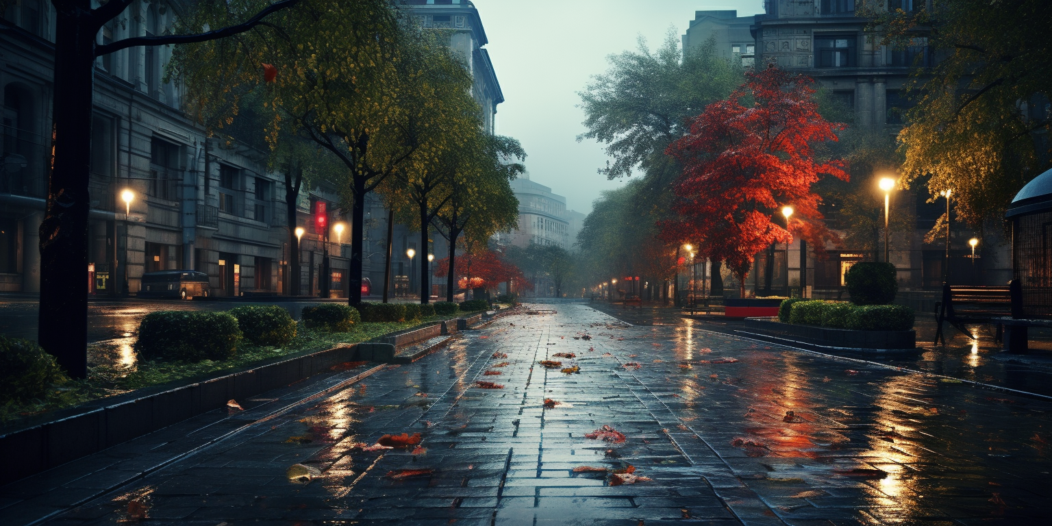 City Running Path in the Rain